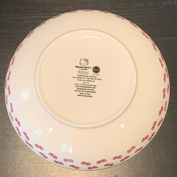 Hello Kitty 46oz Ceramic Dinner Bowl Pink & White Stripes with Japanese Letters - Picture 8 of 9